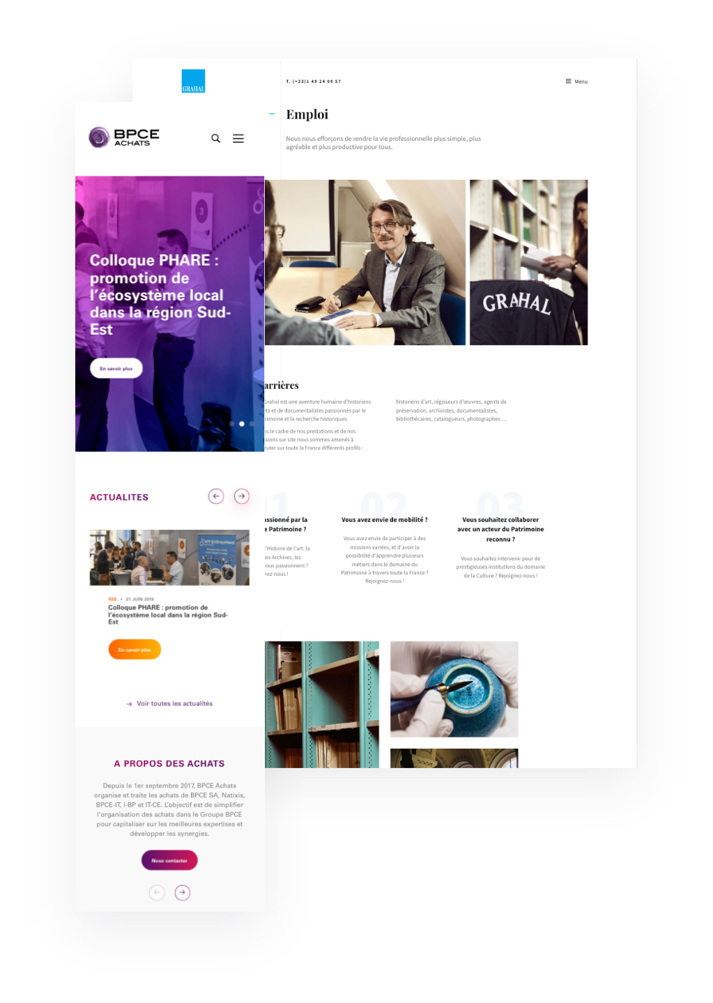 Pages du site de BPCE Achats sur ordinateur et sur mobile