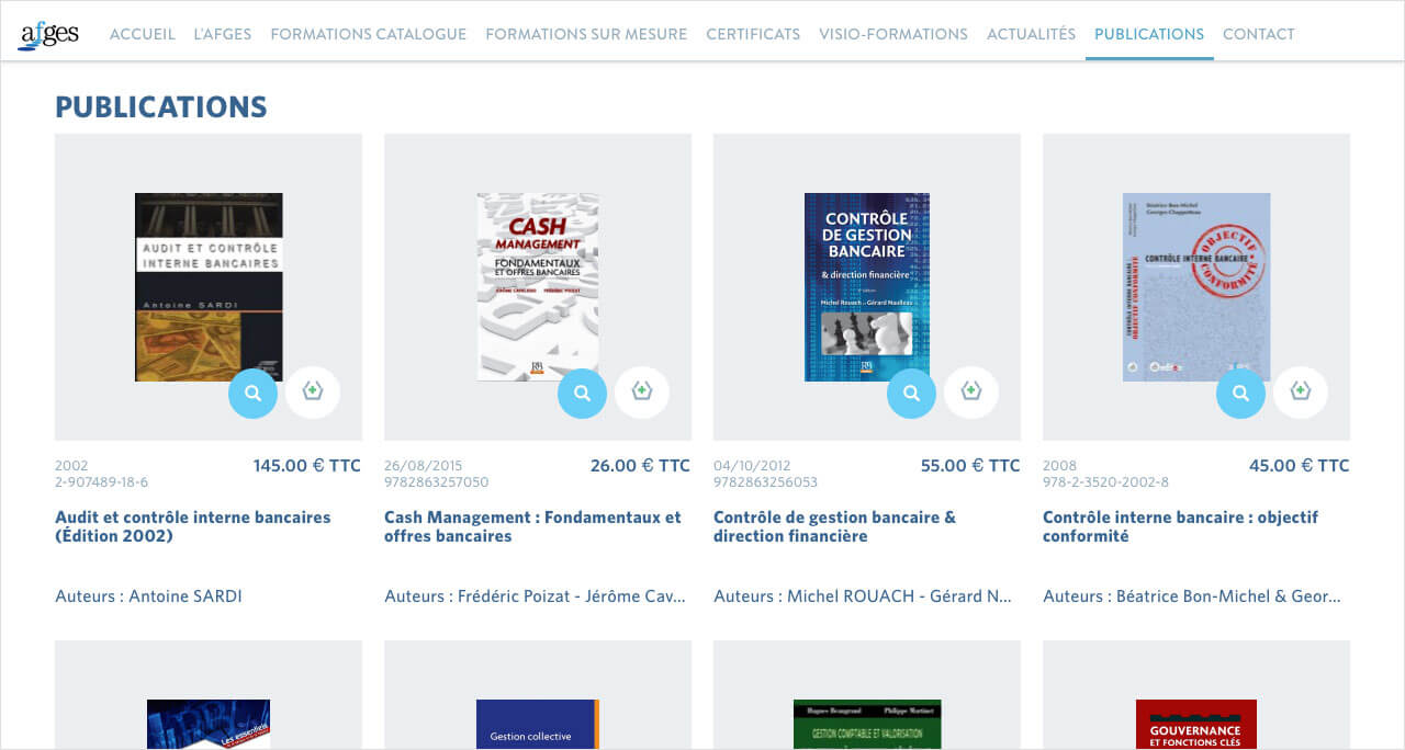 Nous avons utilisé WooCommerce pour permettre aux internautes d'acheter des ouvrages via le site internet de l'AFGES. Liste d'ouvrages disponbiles à la vente en ligne