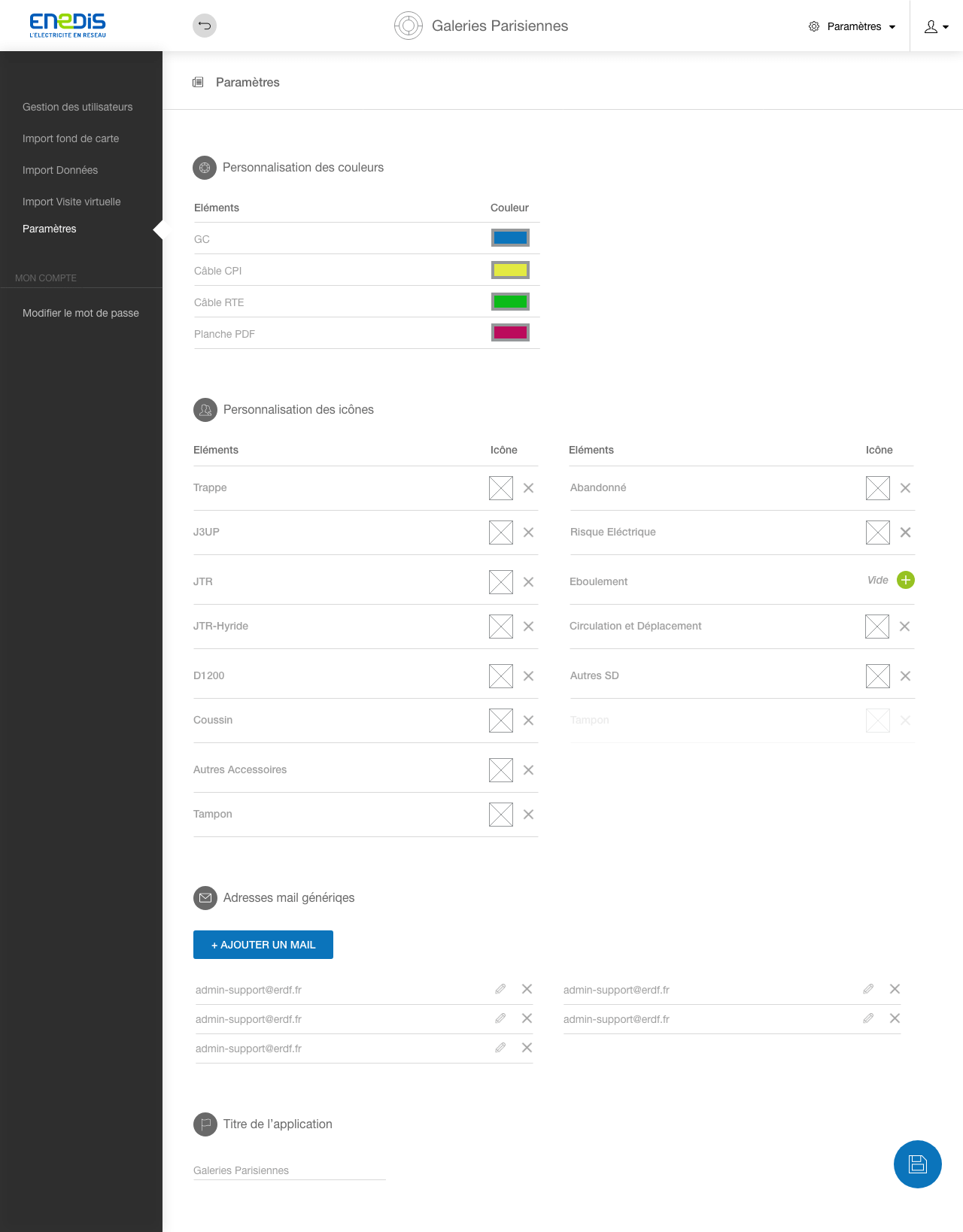 Dashboard sécurisé de l'application métier