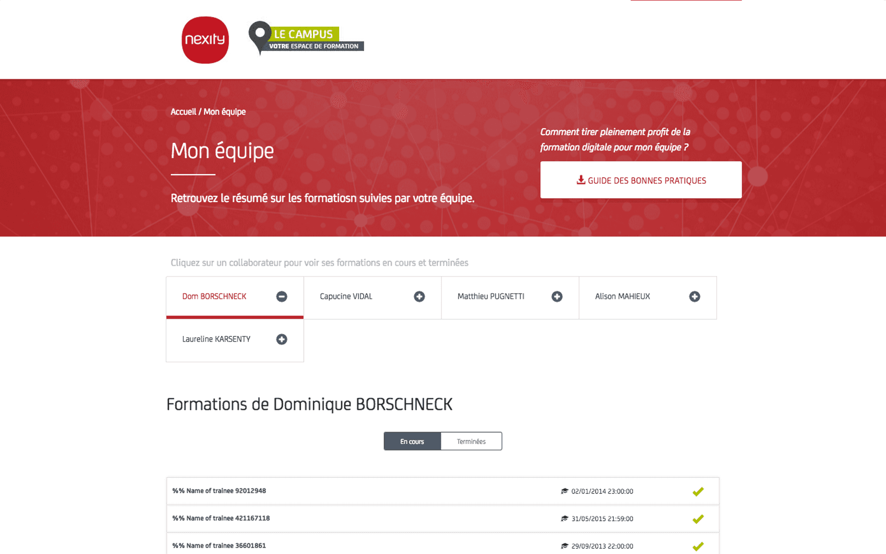 équipe du projet de formation Nexity